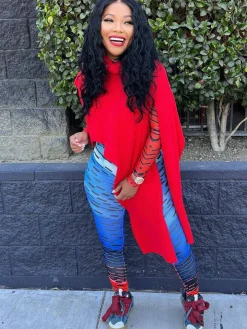 Sleeveless Turtleneck Asymmetrical Sweater