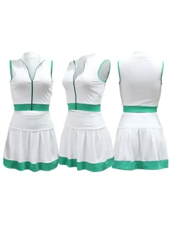 Sleeveless Zip-Up Crop Top Pleated Skirt Set