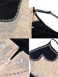 Sleevelesss Rhinestone Mesh Patchwork Maxi Dress