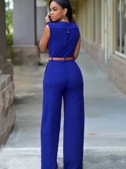 Sleevelesss V Neck Solid Wide Leg Jumpsuit