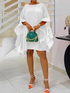 Solid Chiffon Cape Overlay Dress