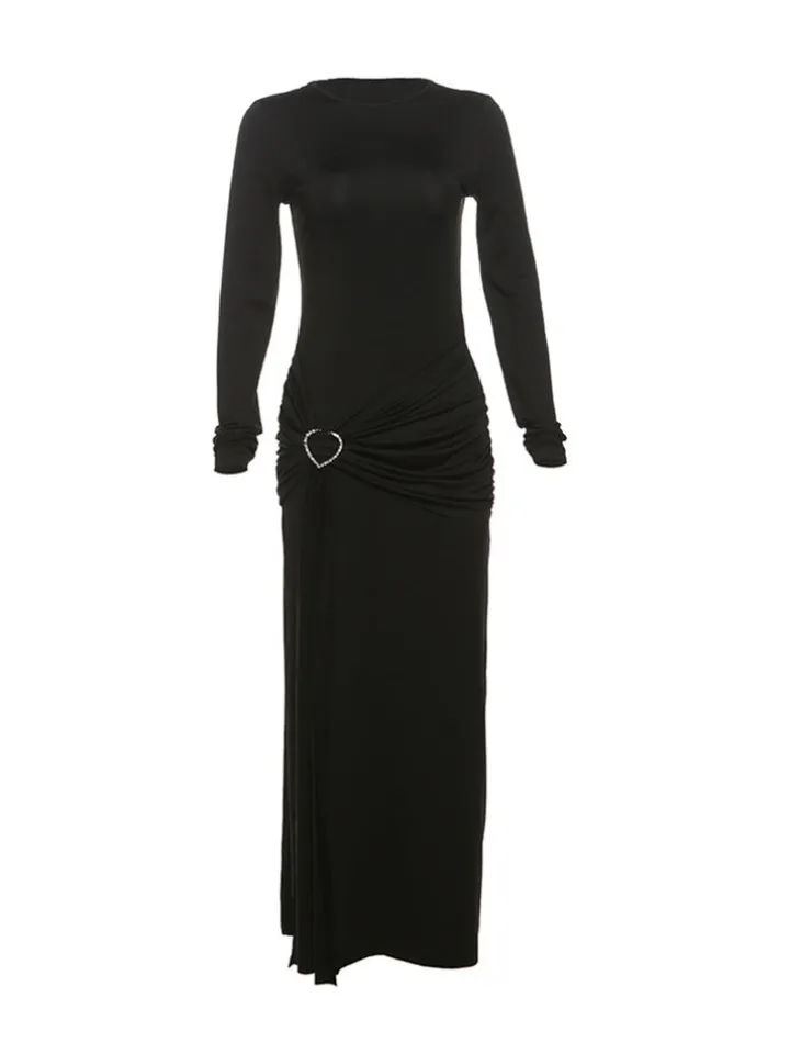 Solid Color Asymmetrical Tie-Waist Maxi Dress