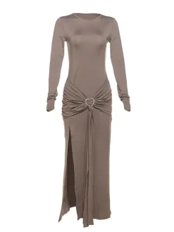 Solid Color Asymmetrical Tie-Waist Maxi Dress