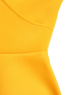 Solid Color Bell Sleeve V-Neck Flared Dress