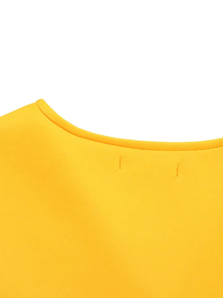 Solid Color Bell Sleeve V-Neck Flared Dress