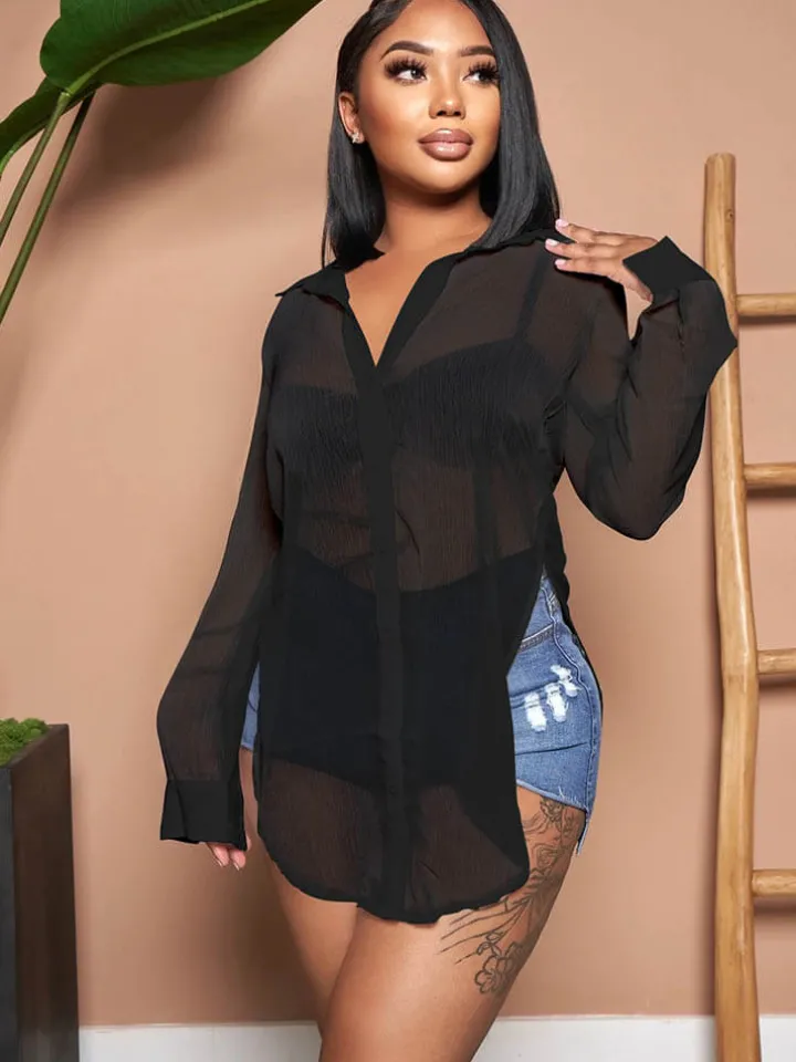 Solid Color Button Down Chiffon Shirts