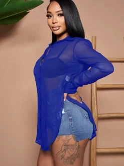 Solid Color Button Down Chiffon Shirts