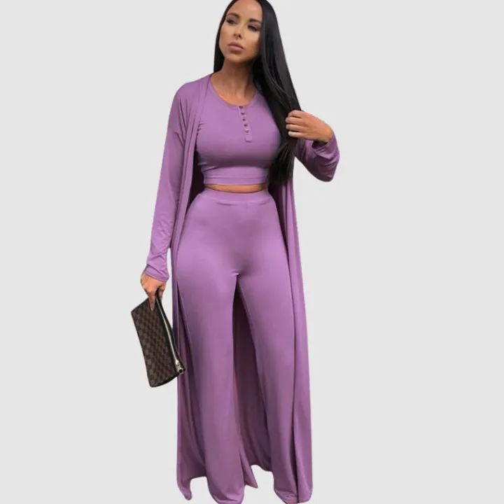 Solid Color Casual Three-Pieces Set