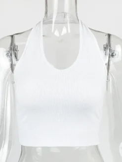 Solid Color Halter Neck Crop Top