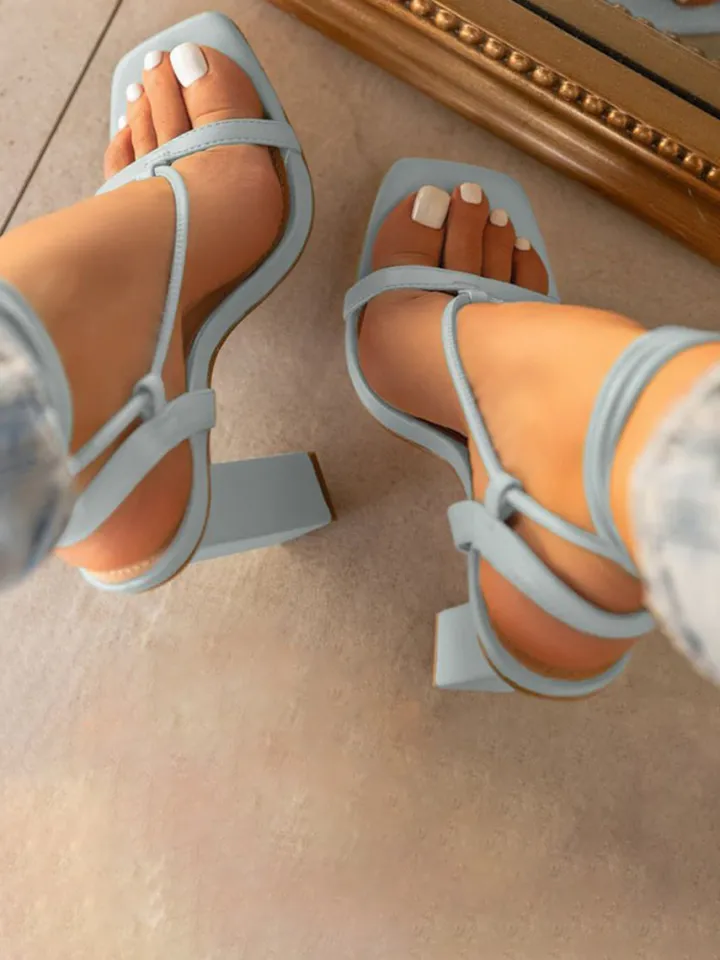 Solid Color Lace-Up Heeled Sandals