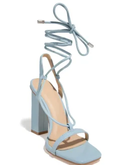 Solid Color Lace-Up Heeled Sandals