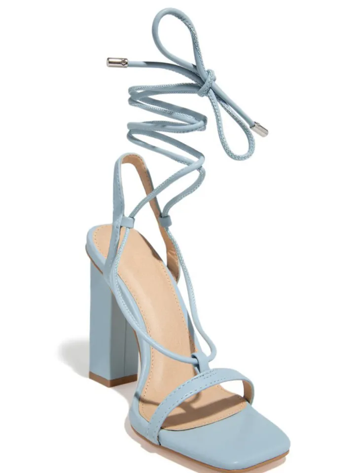 Solid Color Lace-Up Heeled Sandals