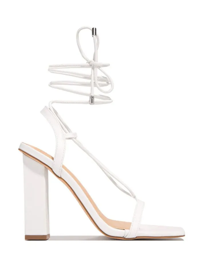 Solid Color Lace-Up Heeled Sandals