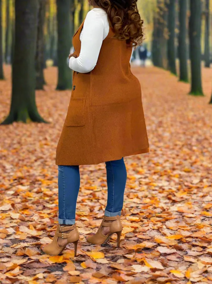 Solid Color Lapel Sleeveless Button Down Vest Jacket