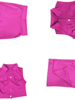 Solid Color Polo Neck Vest Long Pants Set