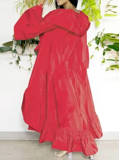 Solid Color Ruffle Trim Shawl Coat