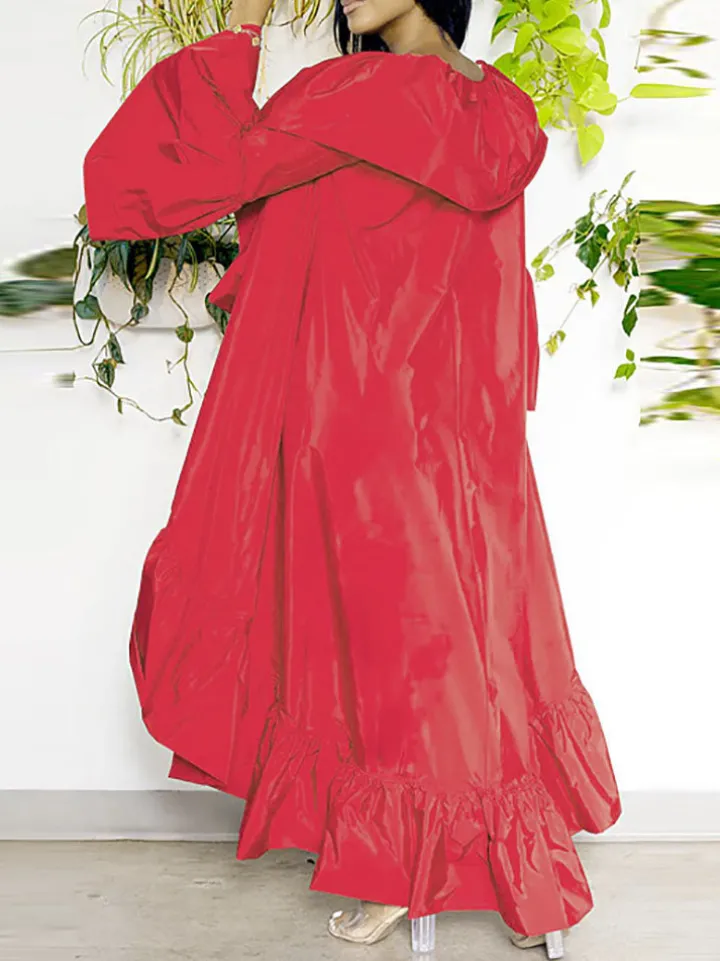 Solid Color Ruffle Trim Shawl Coat