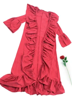 Solid Color Ruffle Trim Shawl Coat