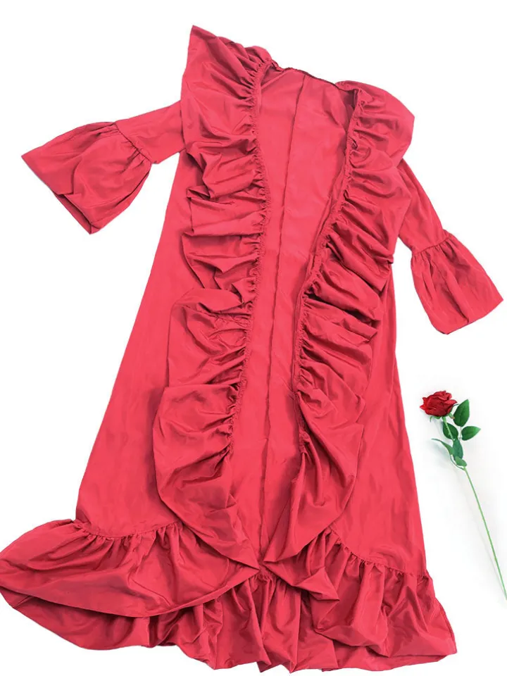 Solid Color Ruffle Trim Shawl Coat