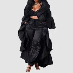 Solid Color Ruffled Trench Coat