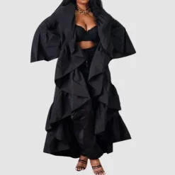 Solid Color Ruffled Trench Coat