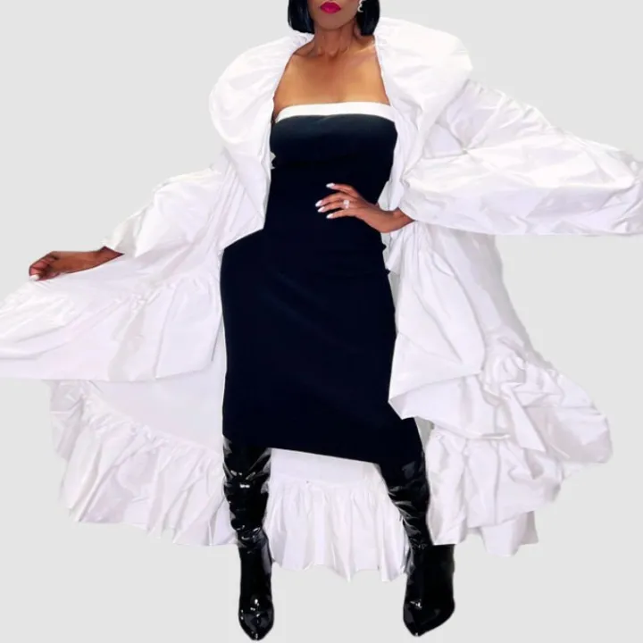 Solid Color Ruffled Trench Coat