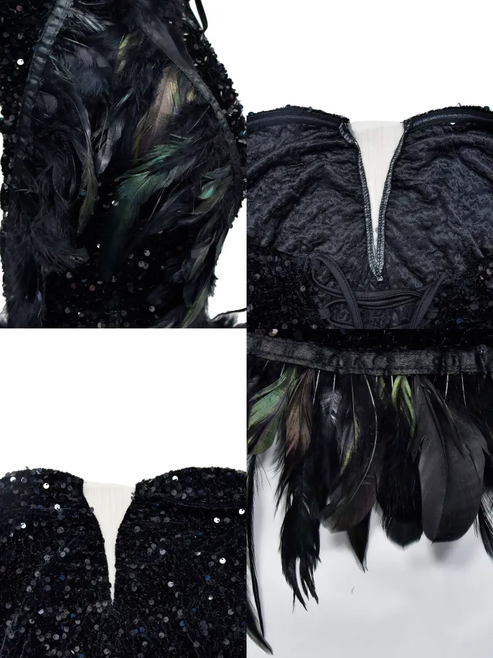 Solid Color Strapless Backless Sequin Feather Dress