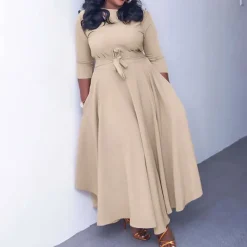 Solid Color Tie-up Dress