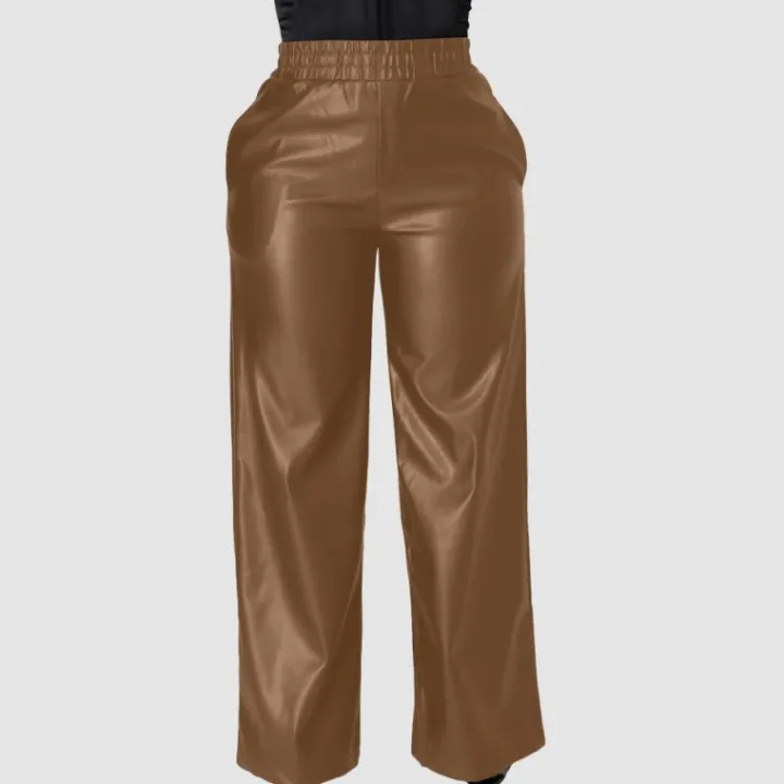 Solid Color Wide Leg PU Leather Pants