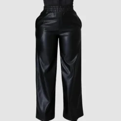 Solid Color Wide Leg PU Leather Pants