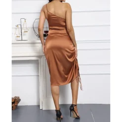 Spaghetti Strap Drawstring Ruched Dress