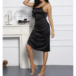 Spaghetti Strap Drawstring Ruched Dress