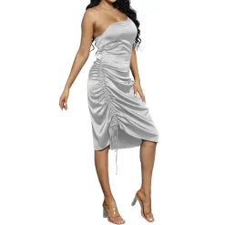 Spaghetti Strap Drawstring Ruched Dress