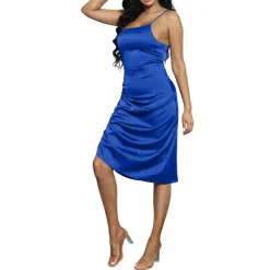 Spaghetti Strap Drawstring Ruched Dress