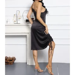 Spaghetti Strap Drawstring Ruched Dress