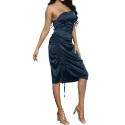 Spaghetti Strap Drawstring Ruched Dress