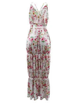 Spaghetti Strap Floral Print Backless Maxi Dress