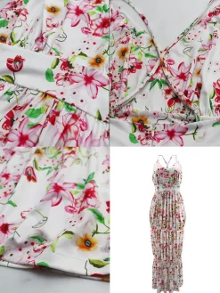 Spaghetti Strap Floral Print Backless Maxi Dress