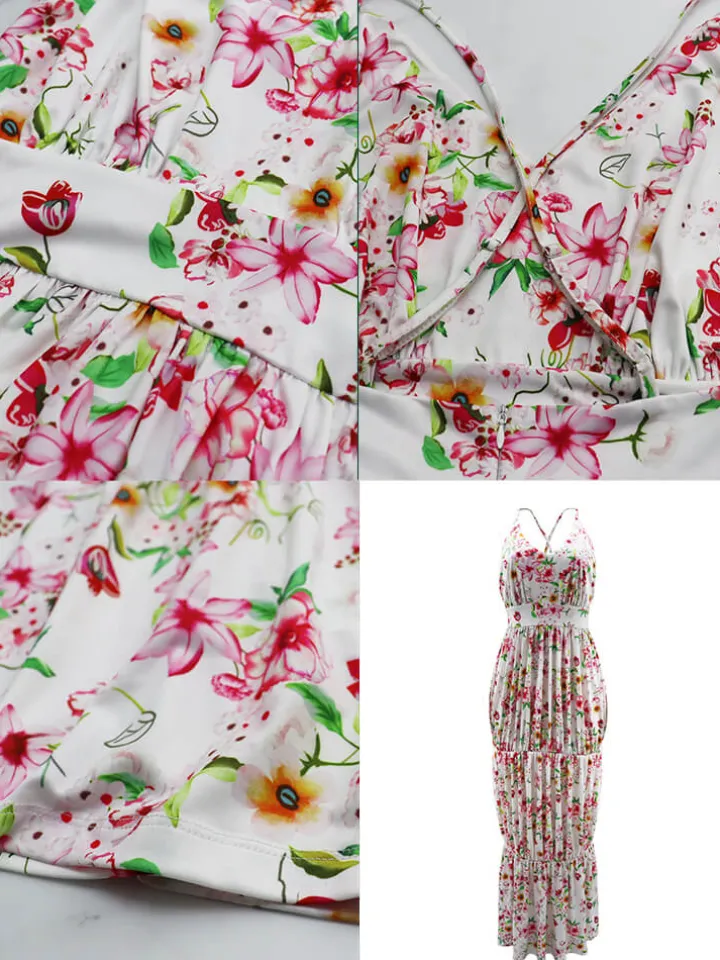 Spaghetti Strap Floral Print Backless Maxi Dress
