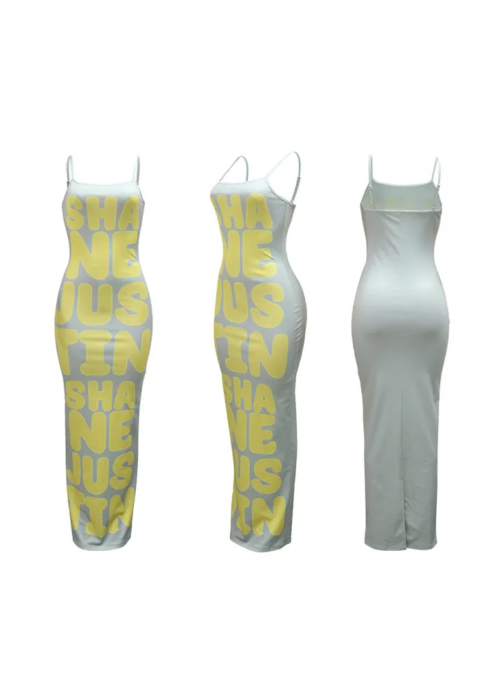 Spaghetti Strap Letter Print Tube Maxi Dress