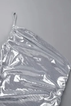 Spaghetti Strap Off-Shoulder Pleated Bodycon Dress