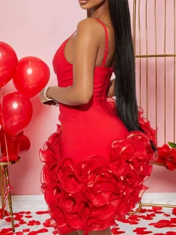 Spaghetti Strap Ruffle Asymmetrical Mini Dress