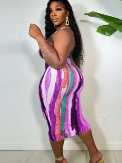 Spaghetti Strap Tie Dye Backless Midi Dress