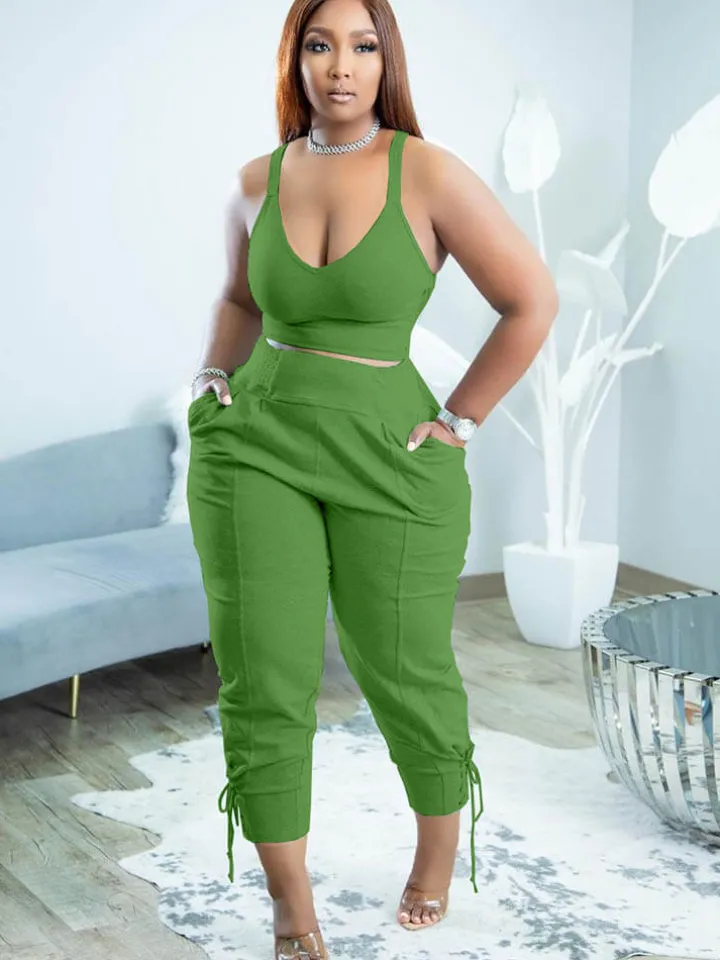 Spaghetti Strap Top and Long Pants Set