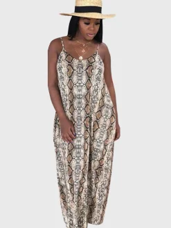 Spaghetti Strap V Neck Boho Maxi Dress