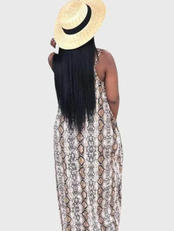 Spaghetti Strap V Neck Boho Maxi Dress