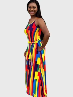 Spaghetti Strap V Neck Boho Maxi Dress