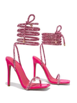 Sparkling Rhinestone Ankle Strap High Heel Sandal
