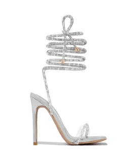 Sparkling Rhinestone Ankle Strap High Heel Sandal