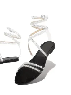 Sparkly Rhinestone Strappy Flat Sandals